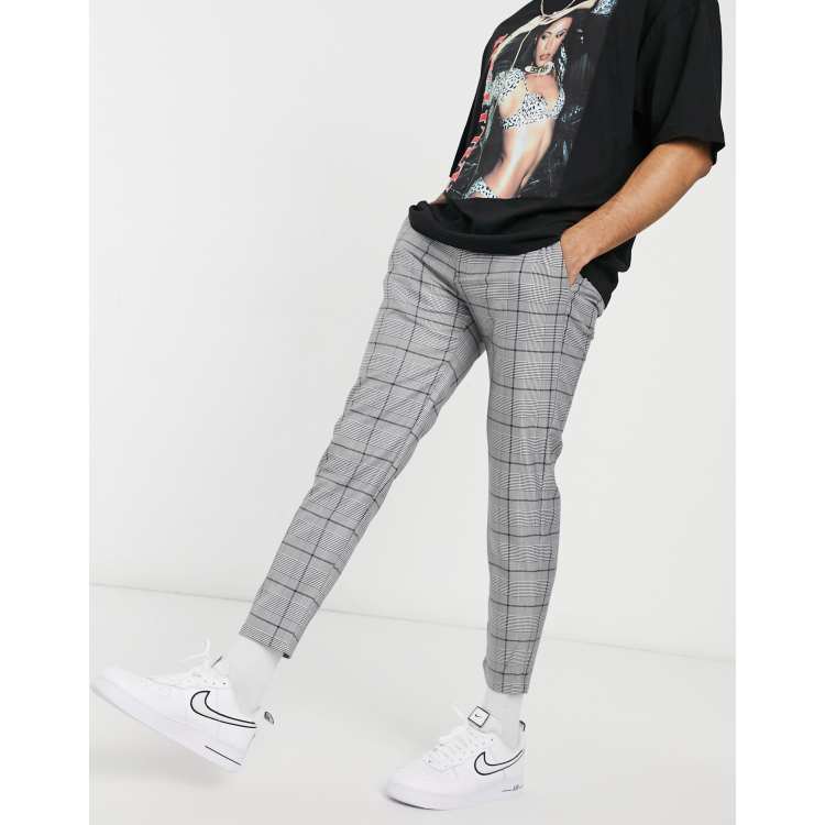 Pull Bear check trousers in grey ASOS