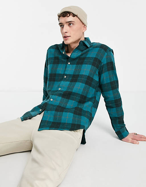 Men Pull&Bear checked flannel shirt in green 