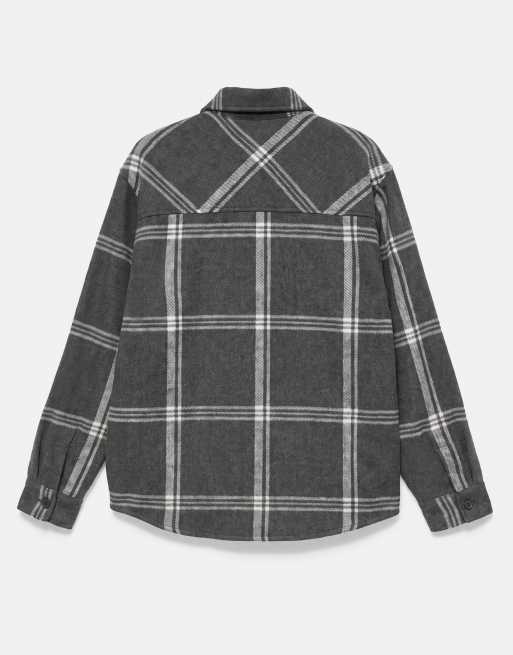 Pull&Bear Checked long sleeve overshirt in black, 7 of 7
