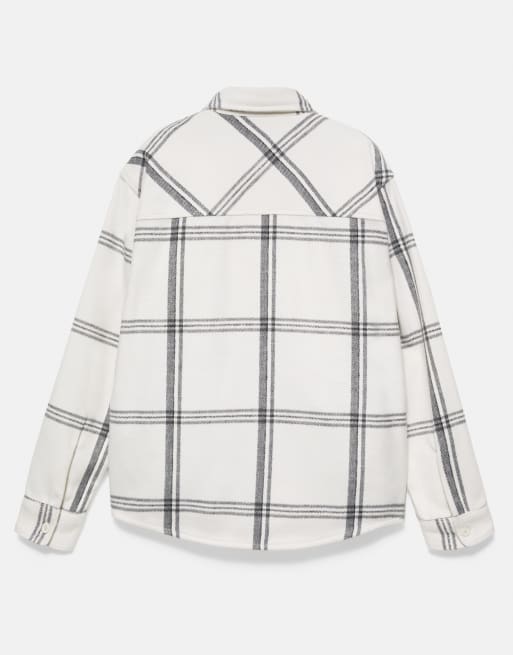 Pull&Bear Checked long sleeve overshirt in off white, 7 of 7
