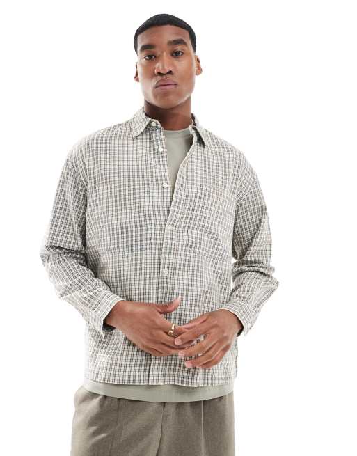 Pull&Bear checked long sleeve shirt in white and black