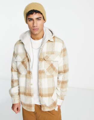 Pull&Bear checked overshirt in beige - ASOS Price Checker