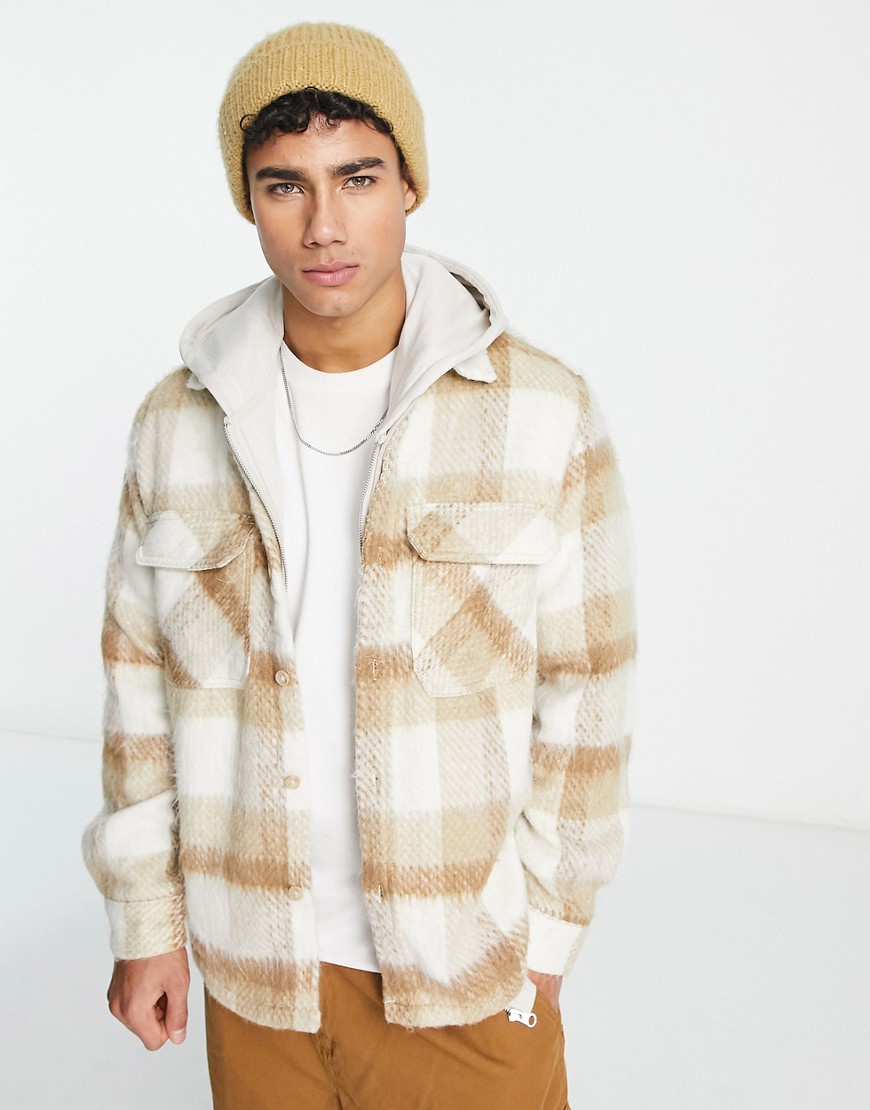 Pull & Bear checked overshirt in beige-Neutral