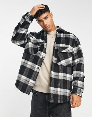 Pull&Bear checked overshirt in black