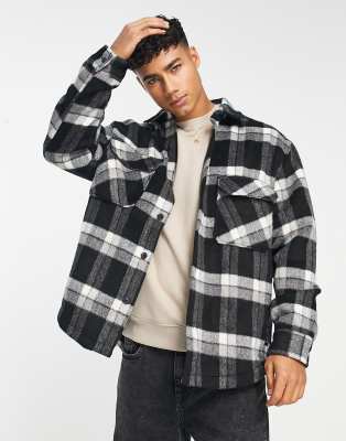 Pull&Bear checked overshirt in black