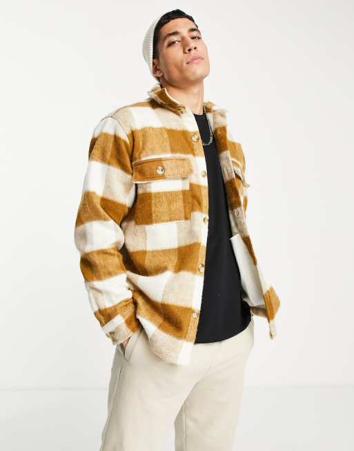 Pull&Bear checked overshirt in brown