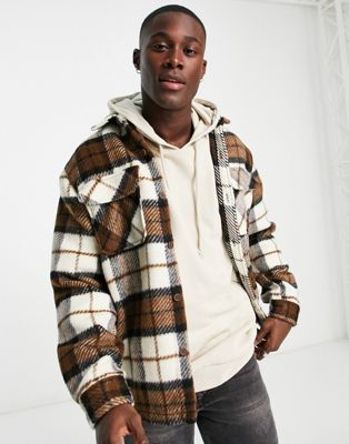 Pull&Bear checked overshirt in brown