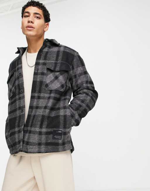 Pull&Bear checked overshirt in gray | ASOS