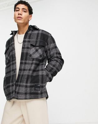 Pull&Bear checked overshirt in grey