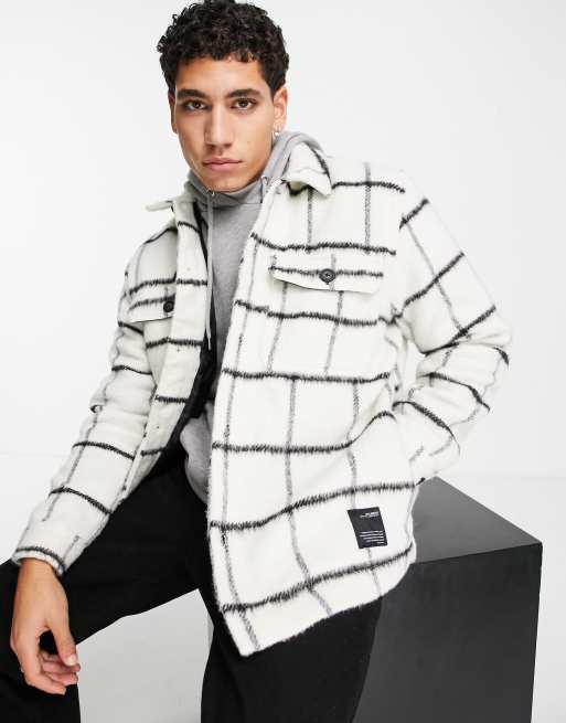 Pull&Bear checked overshirt in white 