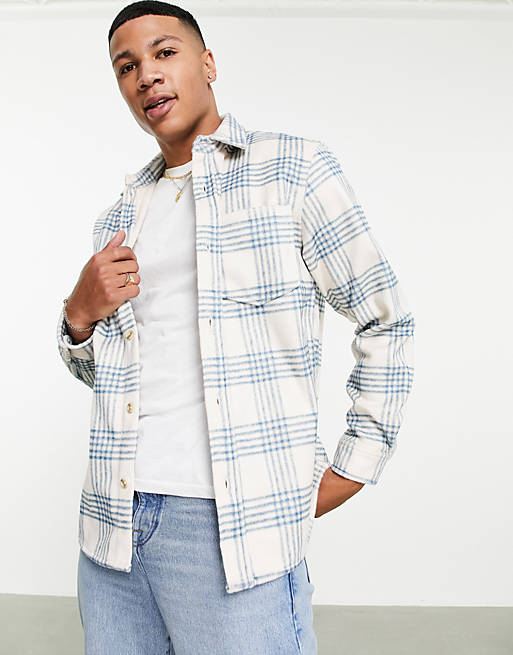 Pull&Bear checked shirt in beige | ASOS