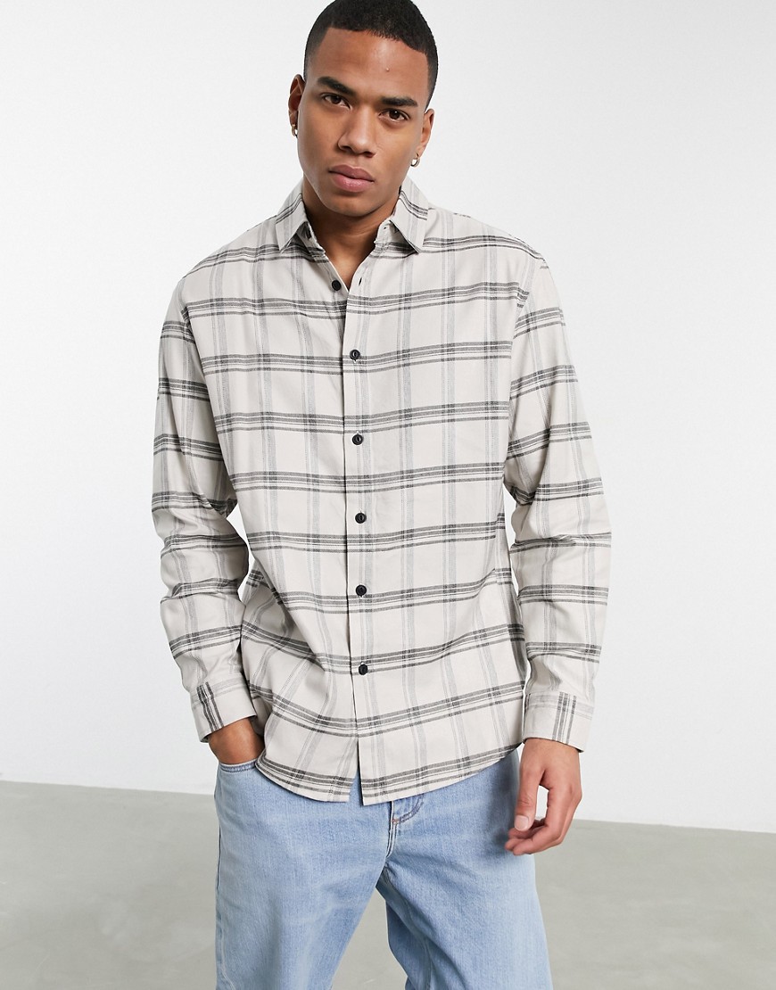 Pull & Bear checked shirt in beige-Neutral