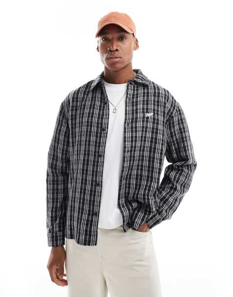 Pull&Bear checked shirt in black - view 1
