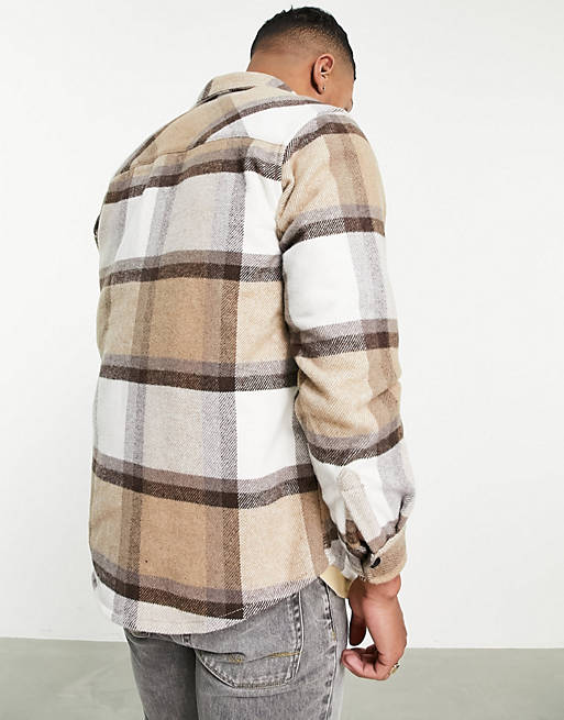 Men Pull&Bear checked shirt in brown 
