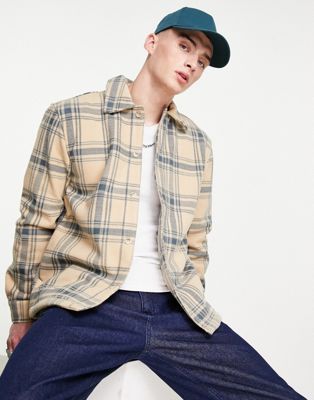 Pull&Bear checked shirt in camel