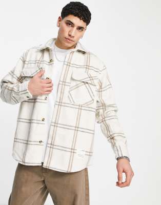 Pull&Bear checked shirt in ecru