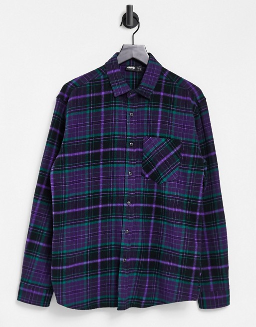 Pull&Bear checked shirt in purple & green