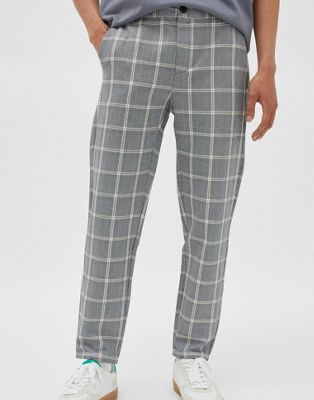 Pull&Bear checked trousers in grey