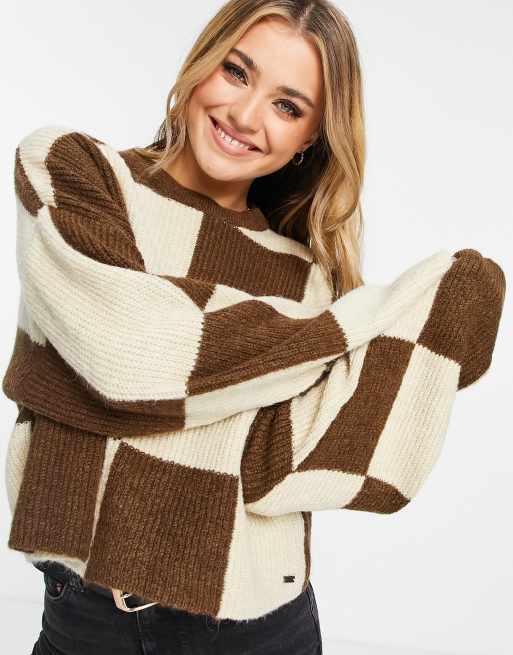 Pullu0026Bear checkerboard sweater in brown and beige mix | ASOS
