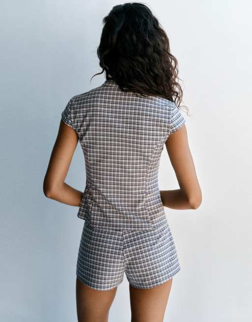 Pull&Bear chemise à carreaux avec fermetures à brandebourg en écru/bleu, 2 de 7