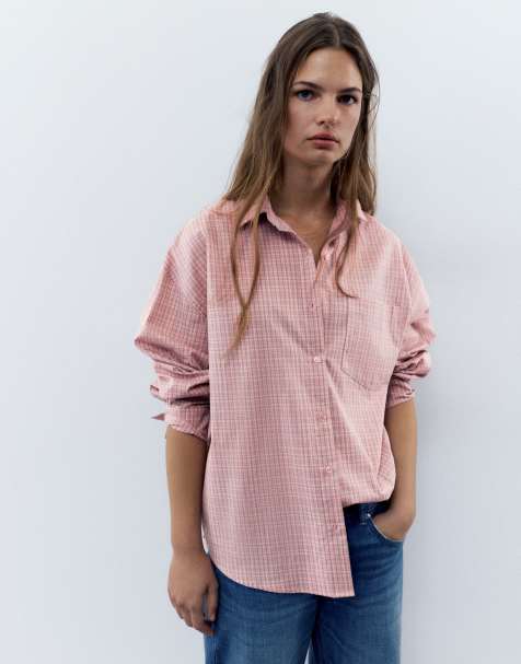 Pull&Bear chemise à carreaux avec poche rose - view 1
