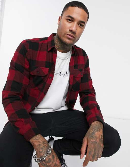 Pull&Bear - Chemise à carreaux avec poches - Bordeaux