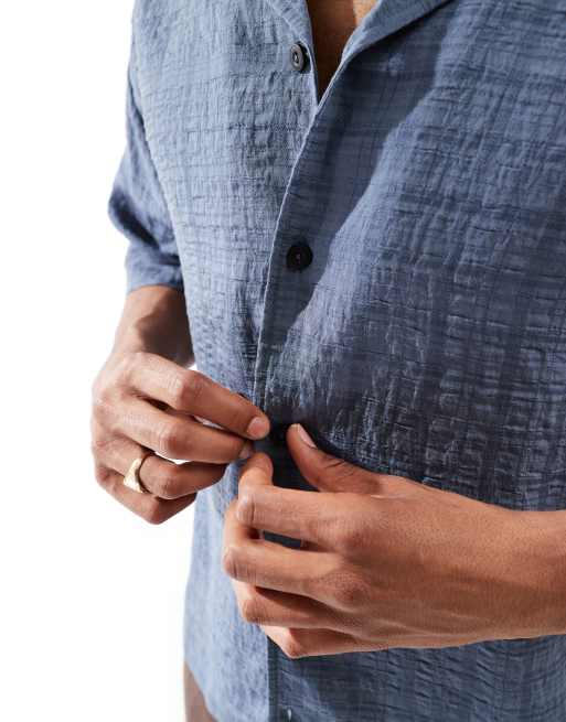Pull&Bear - Chemise à carreaux en tissu crêpe - Bleu, 3 de 4