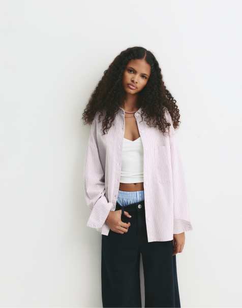 Pull&Bear - Chemise à fines rayures - Rose - view 1