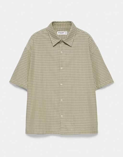 Pull&Bear chemise à manches courtes à carreaux vert/écru, 2 de 4