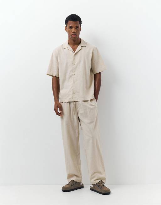 Pull&Bear - Chemise à manches courtes en lin mélangé - Beige, 2 de 4