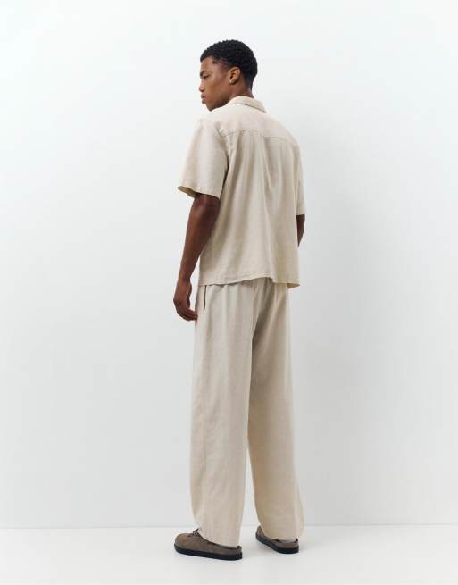 Pull&Bear - Chemise à manches courtes en lin mélangé - Beige, 4 de 4