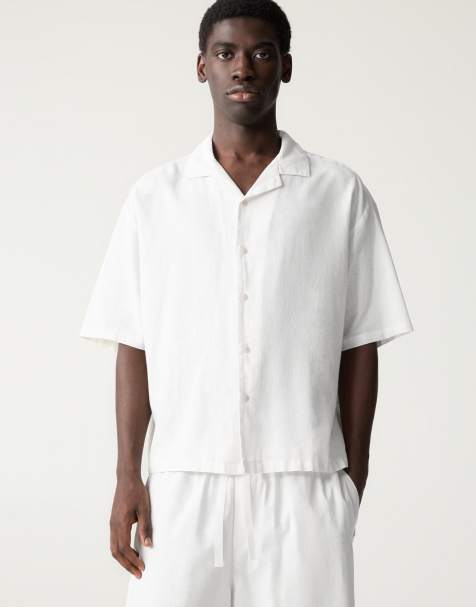 Pull&Bear - Chemise à manches courtes en lin mélangé - Blanc cassé - view 1