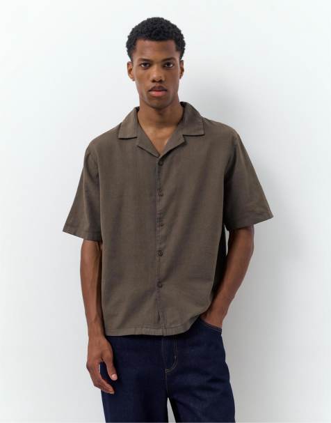 Pull&Bear - Chemise à manches courtes en lin mélangé - Chocolat - view 1