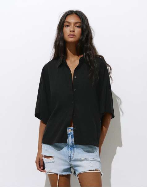 Pull&Bear - Chemise à manches courtes en lin mélangé - Noir - view 1
