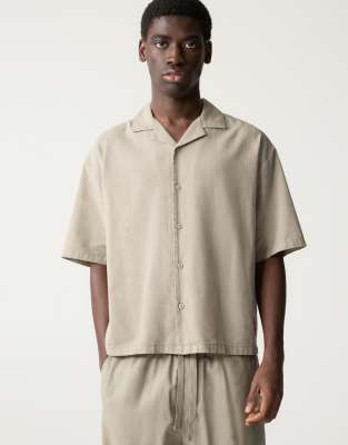 Chemise  manches courtes en lin mlang - Ocre - Pull & bear - Modalova