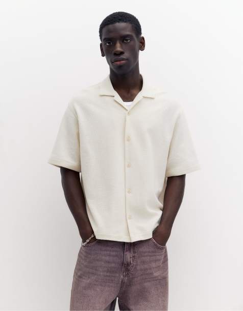 Pull&Bear - Chemise à manches courtes en tissu éponge - Blanc cassé - view 1