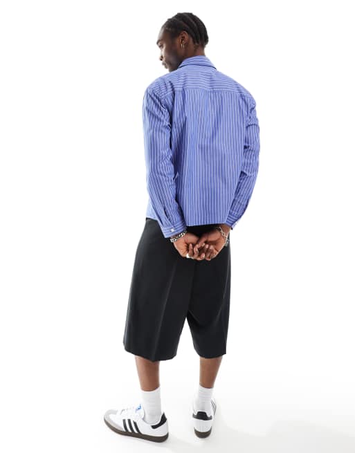 Pull&Bear - Chemise à manches longues en popeline rayée - Bleu clair, 4 de 4