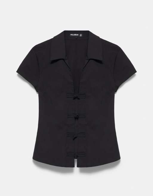 Pull&Bear - Chemise ajustée à boutons-pression - Noir, 6 de 7