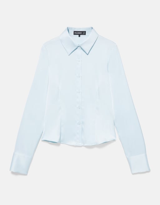 Pull&Bear chemise ajustée en satin bleu ciel, 5 de 6