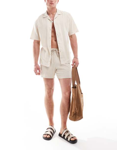 Pull&Bear - Chemise aspect lin à revers - Sable - view 1