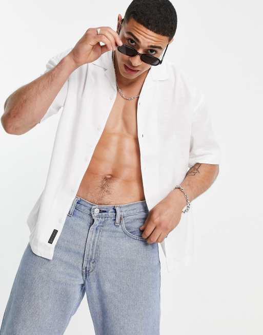 Pull&Bear - Chemise avec col à revers - Blanc