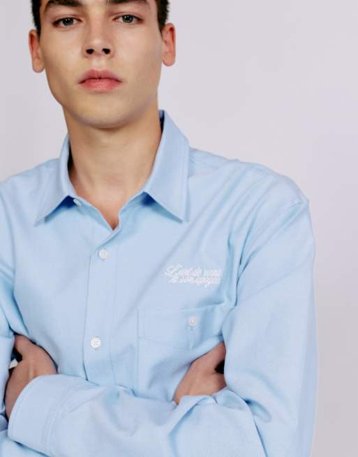 Pull&Bear chemise brodée à manches longues bleu pâle, 3 de 7