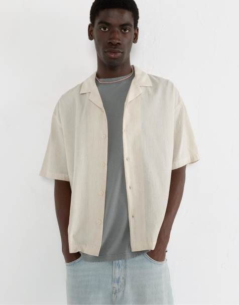 Pull&Bear - Chemise champêtre à rayures et manches courtes - Sable - view 1