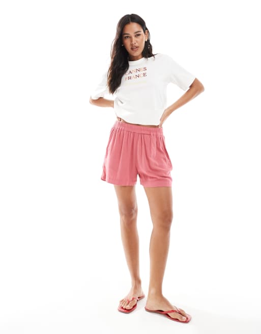 Pull&Bear - Chemise coupe carrée en lin mélangé - Rose fraise
