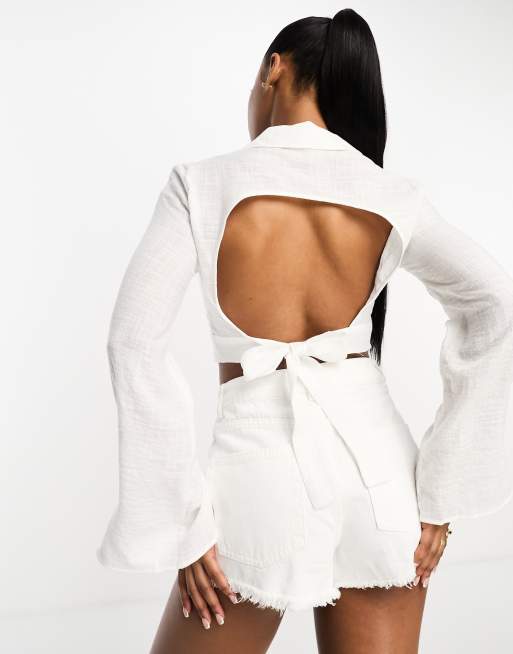 Pull&Bear - Chemise courte avec ouverture goutte d'eau au dos - Blanc
