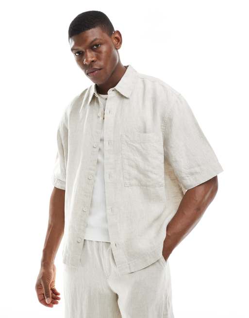 Pull&Bear - Chemise d'ensemble 100 % lin - Naturel