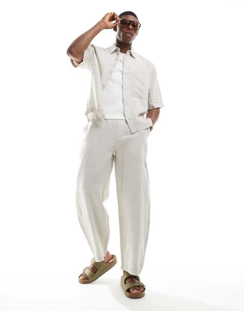 Pull&Bear - Chemise d'ensemble 100 % lin - Naturel - view 1