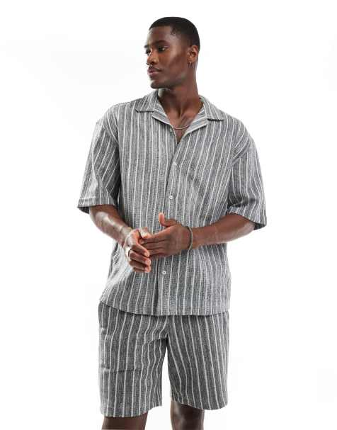 Pull&Bear - Chemise d'ensemble à rayures texturées - Gris - view 1