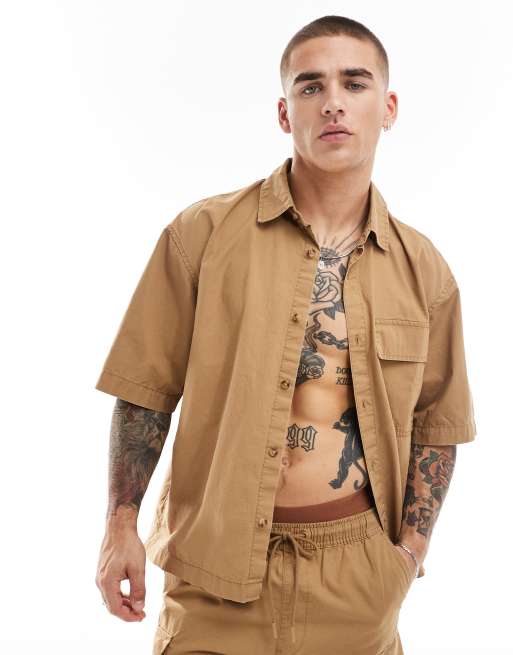 Pull&Bear - Chemise d'ensemble fonctionnelle - Marron