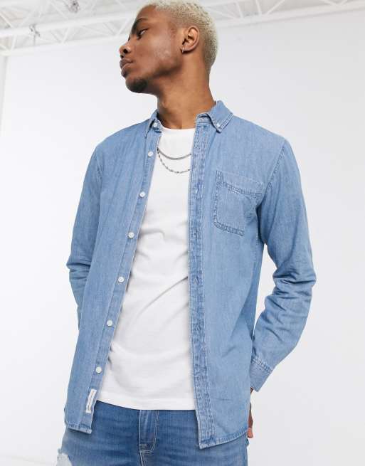 Veste Chemise Femme Pull&bear à Carreaux Bleu Et Blanc En Laine Polaire Taille S